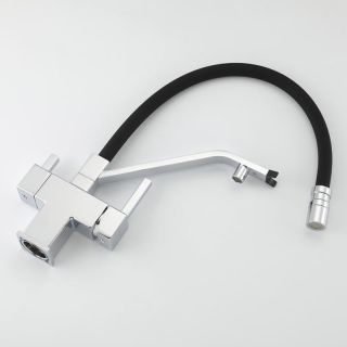 Смеситель для кухни Gappo G4395-60 с подключением фильтра питьевой воды и гибким изливом хром/чёрный