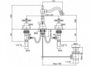 Смеситель для биде на три отверстия, хром Cezares LORD-BBS2-01
