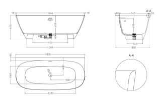 Ванна из искусственного камня Salini Sofia Wall S-Stone 102523MRH 180x85см RAL снаружи