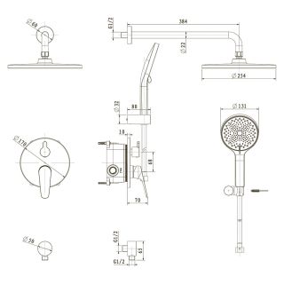 Встраиваемая душевая система TEORA, Золото брашинг