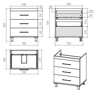 Напольная тумба под раковину Misty Терра 70см белый
