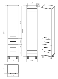 Напольный шкаф - пенал Misty Терра 40см с тремя ящиками правый серый