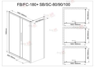 Душевой уголок AvaCan FB 160-180 + SB 80 чёрный