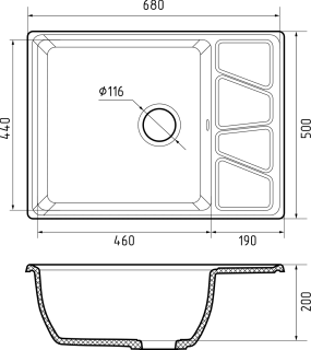 Мойка кухонная GranFest VERTEX VV-680L топаз