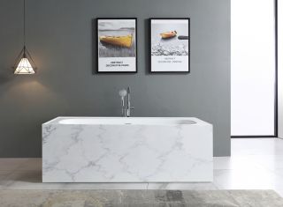 Ванна из искусственного камня ABBER Blitz AS9501GB 180x85см белый мрамор