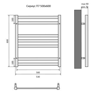 Водяной полотенцесушитель Aquatek Сириус AQ DP0760BL П7 50x60см чёрный муар