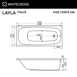 Гидромассажная ванна WHITECROSS Layla 0102.170075.100.LINENANO.CR 170x75 см Line Nano хром