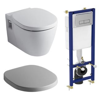 Комплект унитаза с инсталляцией Ideal Standard Connect W880101 с сиденьем Микролифт и клавишей смыва Хром