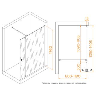 Душевая перегородка RGW WA-054B (WA-010B + Z-072B) 351005413-14 110 см чёрный
