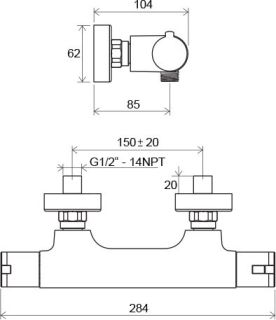 Смеситель Ravak TE 032.00/150 X070034 для душа с термостатом