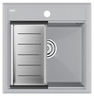 Комплект Paulmark: мойка Stepia 50 и коландер Advance PM115051-GRS+A375-BS серый дым/брашированная нержавеющая сталь