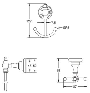 Крючок для ванной комнаты двойной Rose RG1121 хром